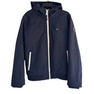 Tommy Hilfiger Men's Sz M Blue Softshell Bomber Full Zip Hooded Jacket